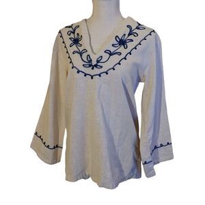 Kennington‎ 70s vintage cream top with embroidered details